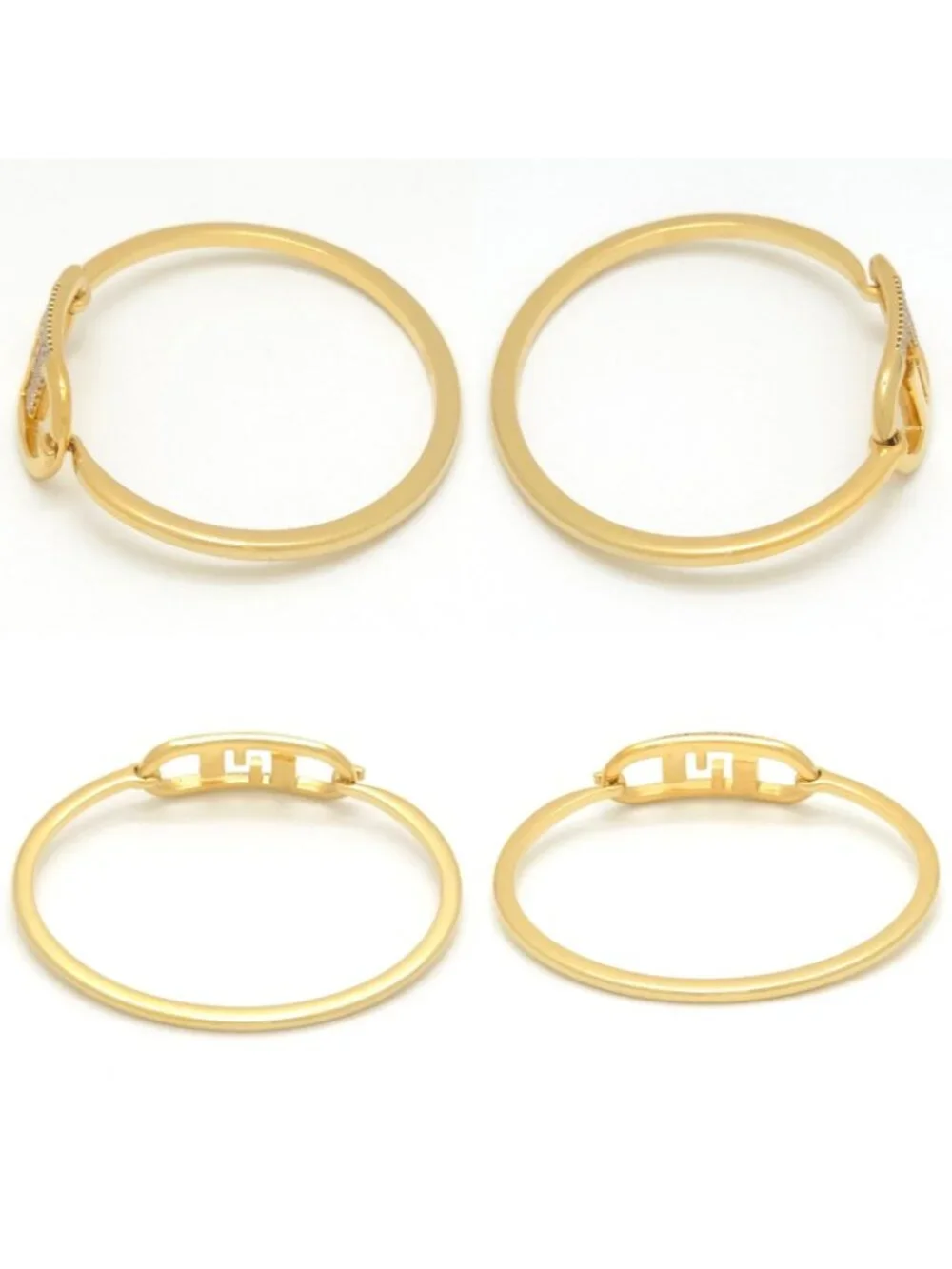 Fendi O'Lock Bracelet M Bangle Crystal Gold Metal